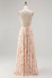 Champagne A Line Cowl Neck Floral Burnout Long Bridesmaid Dress