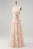Champagne A Line Cowl Neck Floral Burnout Long Bridesmaid Dress