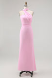 Sheath One Shoulder Blush Long Bridesmaid Dress with Streamer