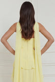 Yellow Ruffled Strapless Long Bridesmaid Dress with Streamer