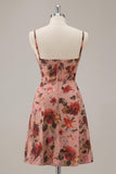 Printed A Line Dusty Rose Corset Cocktail Dress