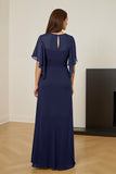 Dark Green Ruched Mother of the Bride Dress with Flutter Sleeves