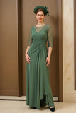 Dark Green A Line Ruched Long Choir Dress with 3/4 Sleeves