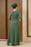 Dark Green A Line Ruched Long Choir Dress with 3/4 Sleeves