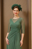 Dark Green A Line Ruched Long Choir Dress with 3/4 Sleeves