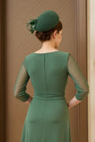 Dark Green A Line Ruched Long Choir Dress with 3/4 Sleeves