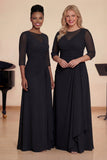 Dark Green A Line Ruched Long Choir Dress with 3/4 Sleeves