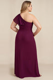 Burgundy One Shoulder A-Line Appliqued Long Chiffon Choir Dress