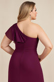 Burgundy One Shoulder A-Line Appliqued Long Chiffon Choir Dress