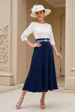 Black and White A-Line Bateau Neck Mother of the Bride Dress with Beading