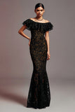 Black Lace Mermaid Long Formal Dress with Ruffles