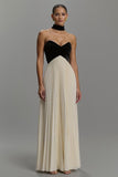 Black and Ivory A Line Chiffon Long Formal Dress
