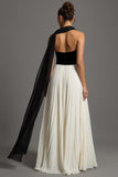 Black and White A Line Chiffon Long Formal Dress