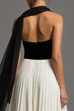 Black and White A Line Chiffon Long Formal Dress