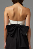 Black A Line Satin Strapless Long Formal Dress with Bow