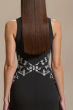 Crepe Bateau Neck Black A Line Formal Dress