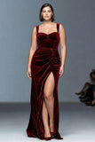 Burgundy A-Line Velvet Ruched Long Formal Dress