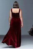 Burgundy A-Line Velvet Ruched Long Formal Dress