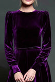 A Line Dark Purple Velvet Formal Dress with Long Sleeves