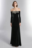 Black Velvet Off the Shoulder Long Holiday Party Dress