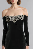 Black Velvet Off the Shoulder Long Holiday Party Dress