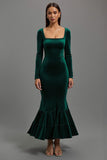 Mermaid Dark Green Velvet Long Sleeves Holiday Party Dress