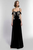 Velvet Black Cold Shoulder Sheath Long Holiday Party Dress
