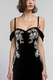 Velvet Black Cold Shoulder Sheath Long Holiday Party Dress