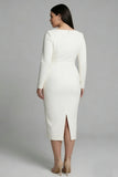Ivory Sheath Bateau Neck Plus Size Midi Work Dress