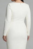Ivory Sheath Bateau Neck Plus Size Midi Work Dress
