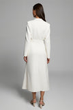 Ivory Notched Lapel A Line Long Blazer Dress With Pockets