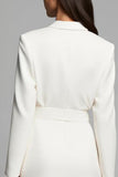 Ivory Notched Lapel A Line Long Blazer Dress With Pockets