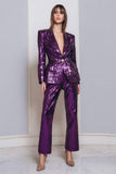 2 Piece Sequins Dark Purple Sparkly Women Prom Suits With Sleeves
