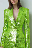 Sparkly Fluorescent Green Peak Lapel Bodycon Women Blazer