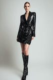 Sparkly Black Bodycon Peak Lapel Women Blazer