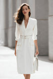 Ivory Sheath 3/4 Sleeve Work Dress With Belt