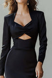 Black Cut Out Sheath Long Sleeve Work Dress