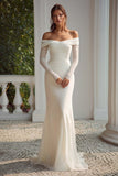 Off The Shoulder Sheath Ruched Ivory Wedding Dress