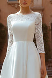 Ivory Bateau Neck A Line Lace Wedding Dress