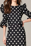 Black and White A-Line Chiffon Polka Dots Dress with Ruffles