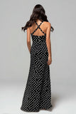 Black Chiffon Sheath Long Polka Dots Formal Dress with Slit