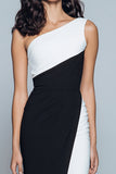 One Shoulder Sheath Long Black and White Formal Dress