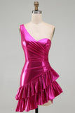 Sparkly Gold Metallic A Line Short Cocktail Dress with Ruffles