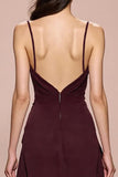 Dark Red Sheath Ruched Spaghetti Straps Long Evening Dress