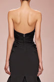 Black Mermaid Satin Strapless Long Evening Dress with Slit