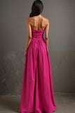 Fuchsia A Line Ruched Cottton Strapless Evening Dress