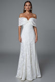 Ivory Mermaid Off The Shoulder Evening Dress With Lace