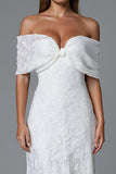 Ivory Mermaid Off The Shoulder Evening Dress With Lace