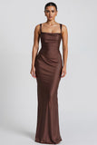 Coffee Mermaid Spaghetti Straps Maxi Evening Dress