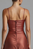 Cabernet Sheath High Low Spaghetti Straps Evening Dress with Ruffles